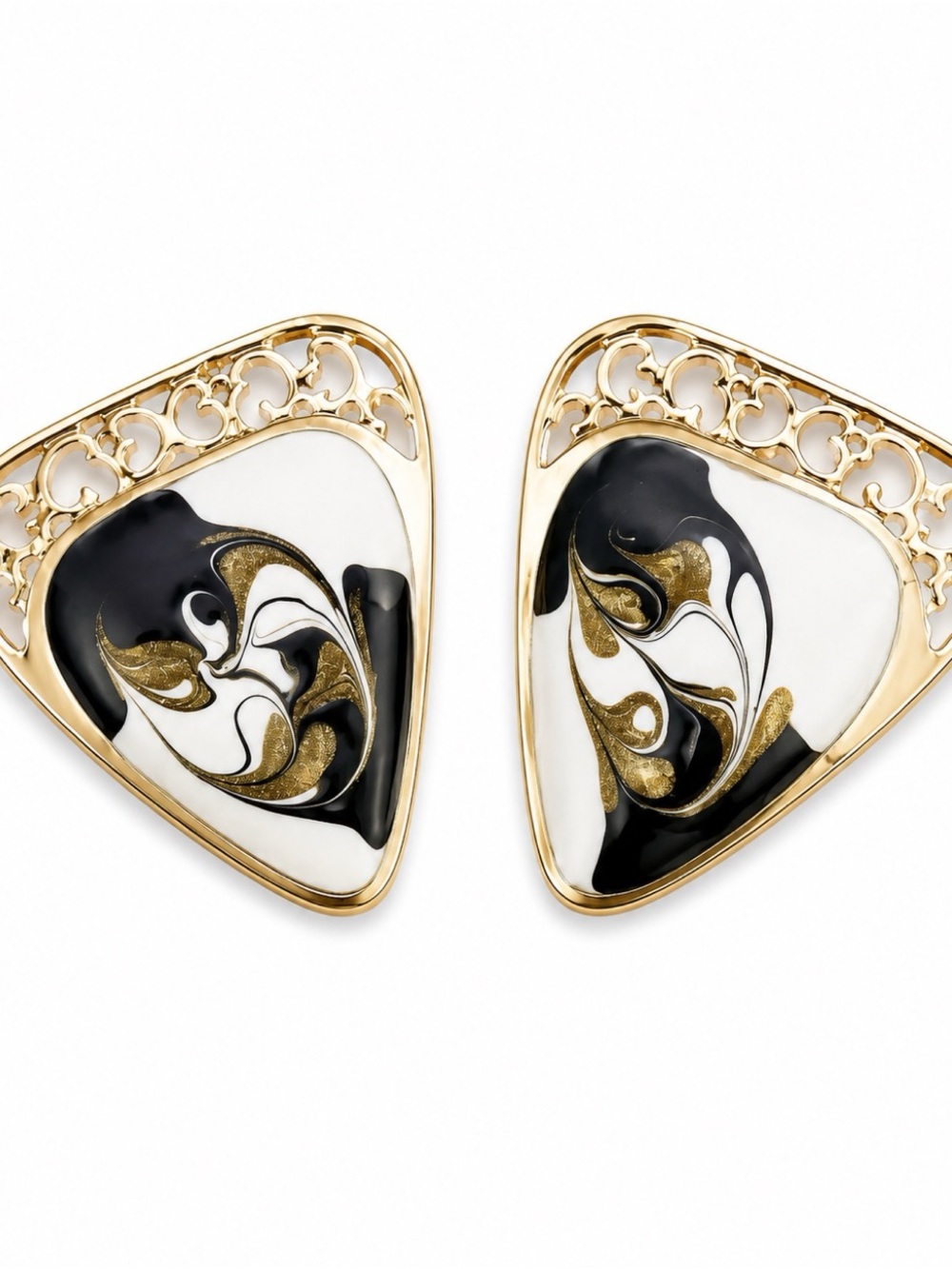 Vintage Enamel & Gold Tone Triangle Clip-On Earrings - Picture 5 of 9